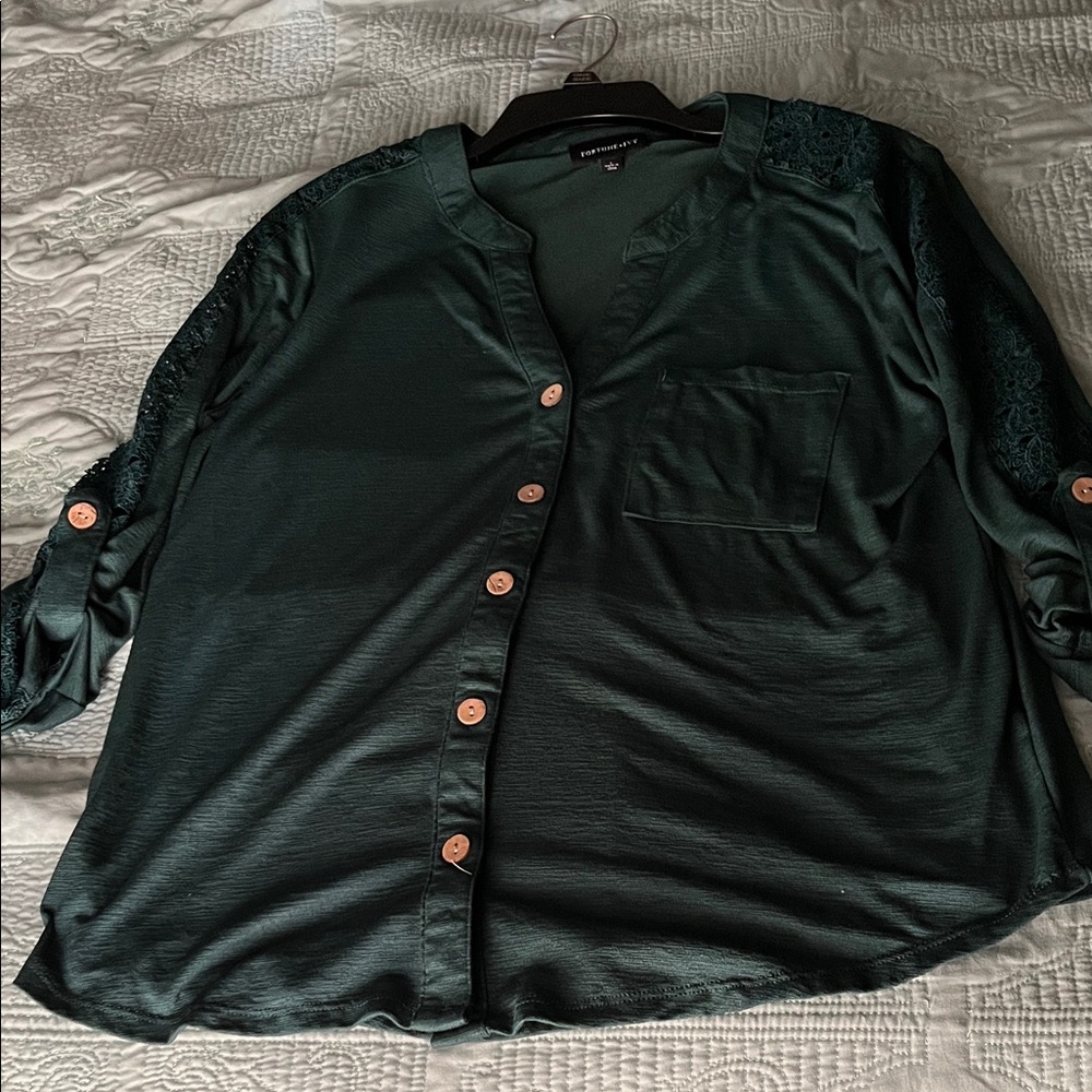 Women's Forest Green Button Down Shirt